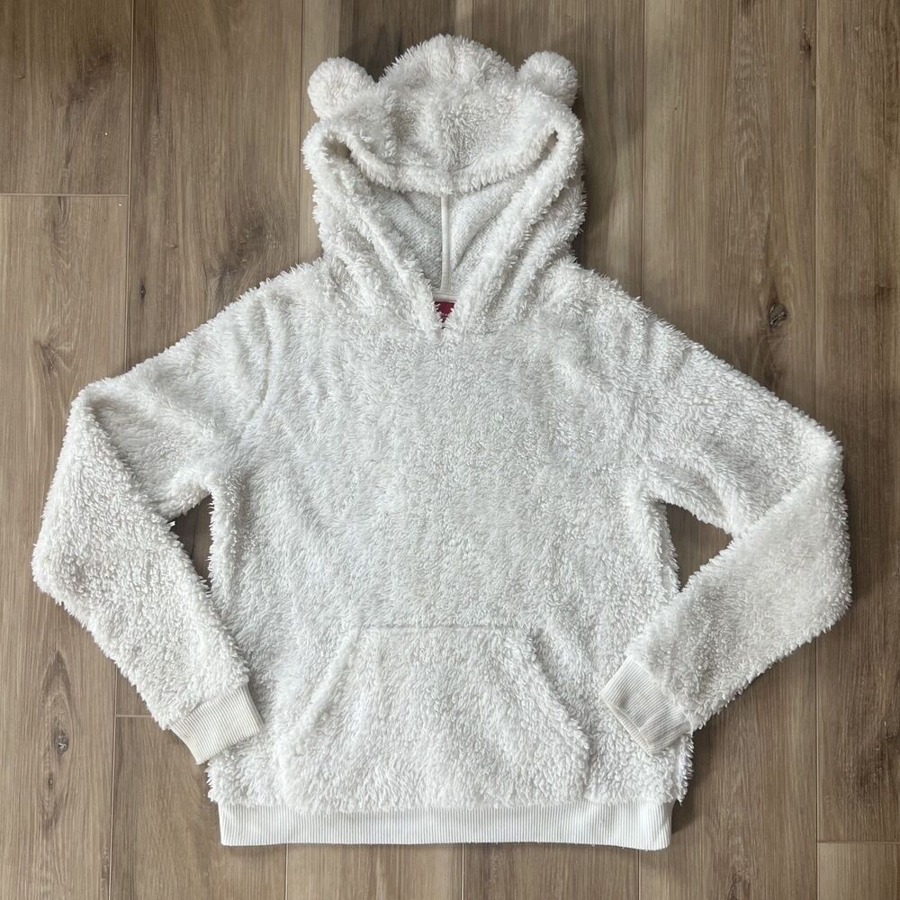 Girls White Fleece Bear Hoodie with Animal Ears by Wondershop sz small